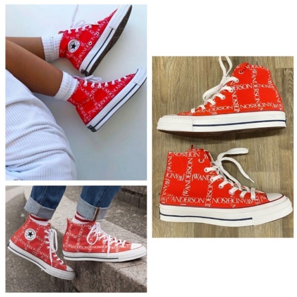 Converse X JW Anderson Red Logo Grid High Top Sneakers Sz 8 US Womens 6 US Mens